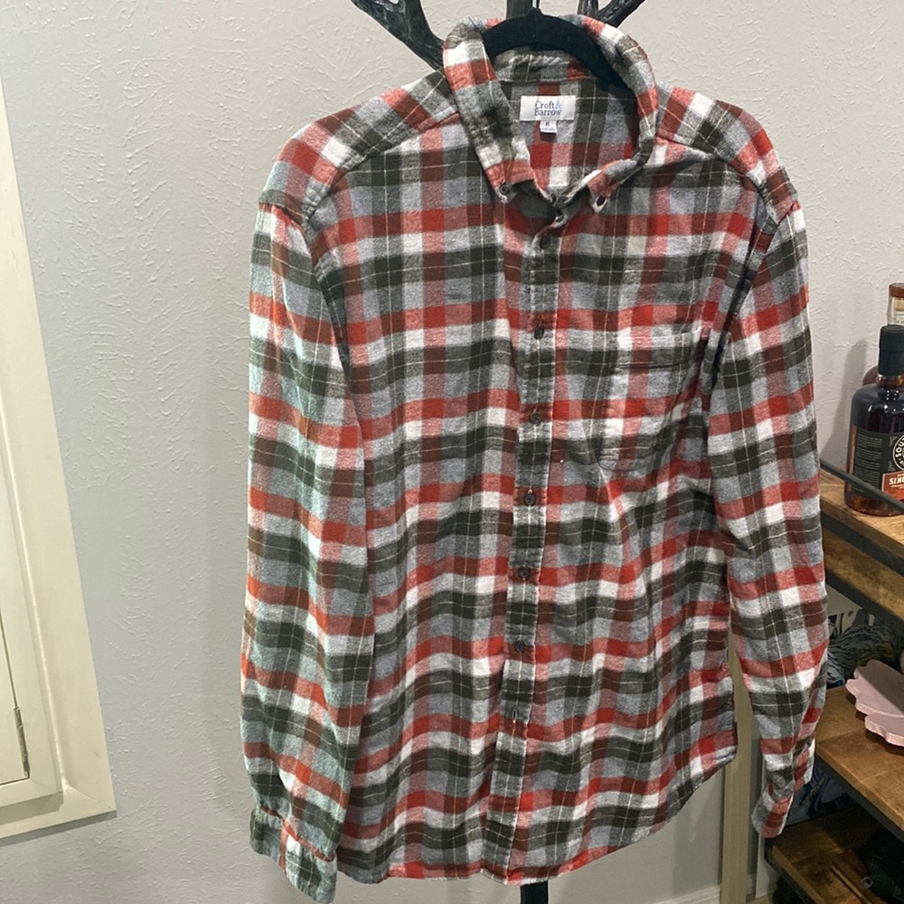 Brown and Red Plaid Flannel, Croft & Barrow, XL